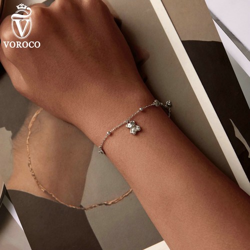 Voroco Mujeres Regalos Plata Esterlina 925 Oso Pequeño Pulsera Cadena Joyería 21 cm - Imagen 3 de 13