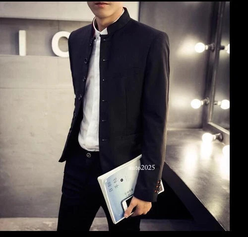 Para hombres Cuello De Pie Traje Informal Blazer Negro Nuevo Botón Chaqueta Sólida Abrigo Regalo - Imagen 10 de 18