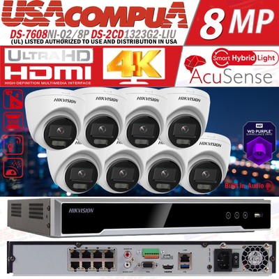 Hikvision 8CH 4K POE CCTV Security Camera System 2MP Audio Smart Dual Light Lot