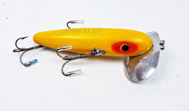 Tough Fred Arbogast Wooden Musky Jitterbug Lure Yellow Red Eye