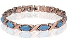 Copper Magnetic Link Turquoise Hexagon Stone Bracelet Arthritis Pain Bracelet