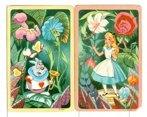 Two-Single-Vintage-Disney-Art-034-Alice-in-Wonderland-034-Playing-Cards-W-P-USA