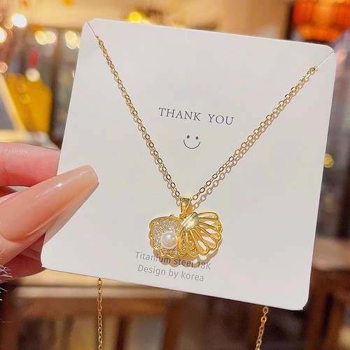 Collana con ciondolo catena conchiglia oro lusso diamante-accento gioielli velluto regalo - Foto 9 di 13