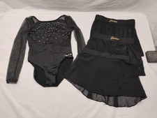Justice Girls XS 5/6 Black Long Sleeve Mesh Dance Leotard Rhinestones 3 Skirts
