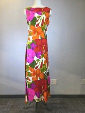 Hawaiian Resorts Cotton Barkcloth Vintage 60s 70s Dress Hibiscus Floral Print