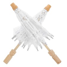 Toyvian 2Pcs Wedding Lace Parasol Umbrella Vintage Crafted Flowers Embroidery