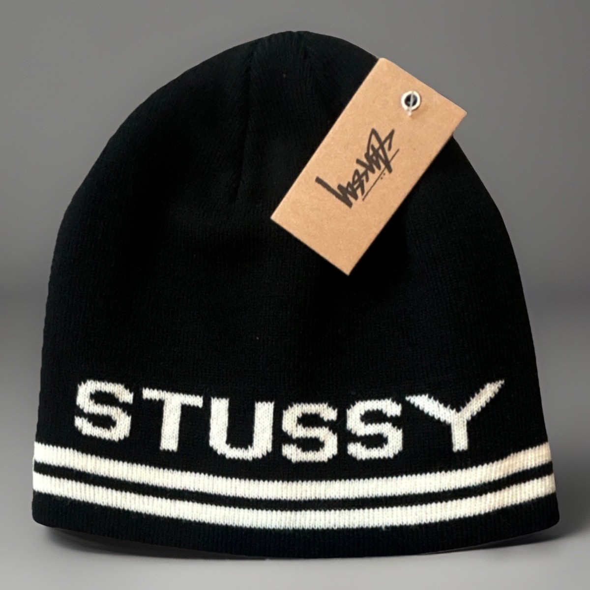 Stussy Jacquard Striped Skullcap Beanie Black & White One Size | eBay
