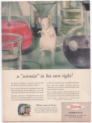 Dow Chemicals Magazine Ad 1950s Methionine Lab Rat Science Research
