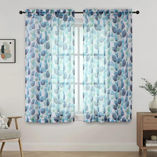 Crushed Sheer Curtains 63 Inch Length 2 Panels, Light Filtering Printed Sheer Le