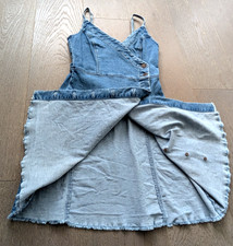 Guess Denim Button-Front Mini Short Wrap Dress Sleeveless Spaghetti Strap XS