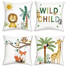 COZZSNUGE Kids Animals Throw Pillow Covers, 18" x Pack of 4 , Animal-1