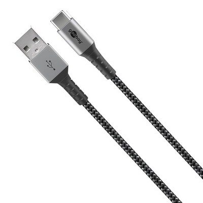 Goobay USB Ladekabel 60W Datenkabel USB-C auf USB-A Textilkabel m.Metallsteckern