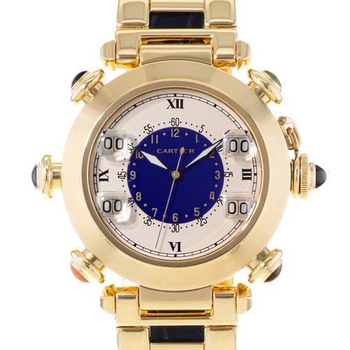 Cartier Pasha Golf W30010C1 3001 38mm Silver Dial 18K Yellow Gold Mens Watch