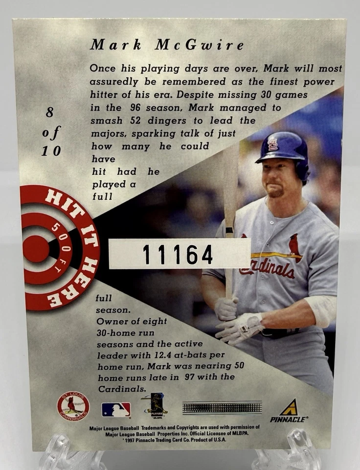1997 Pinnacle Hit It Here Mark McGwire #8 /20000 St Louis Cardinals - Image 2 of 2