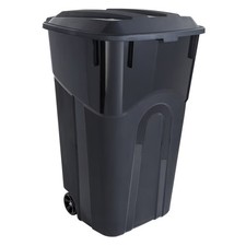 Hyper Tough 32 Gallon Wheeled Heavy Duty Plastic Garbage Can, Attached Lid, Blac