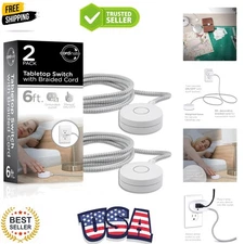 Extension Cord with Switch On/Off Plug 2 Pack, 6 Ft Braided Power Cord Outlet...