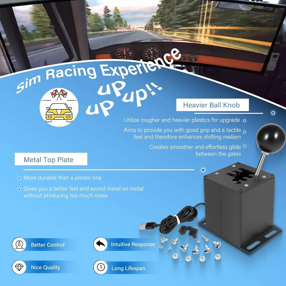 USB PC H Gear Shifter Sim Racing Game For Logitech G29 G27 G25 Thrustmaster GT - Image 4 of 4