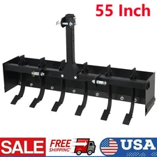 55" Tow Behind Box Scraper Box Blade 3-Point Quick Hitch For Cat 1 Tractor Black