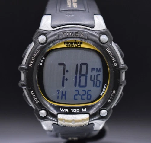 Vtg TIMEX IRONMAN TRIATHLON Flix 100 Lap Digital Chronograph Watch NEW BATTERY