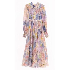 Zimmermann Rhythmic Shirred Floral-Print Midi Dress size US 6