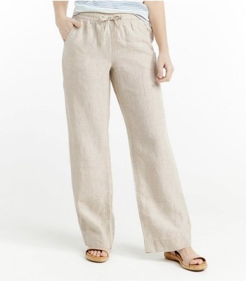 L.L Bean 100% Linen Favorite Fit Pockets Pants Inseam 28  Oatmeal Sz 10 Pet