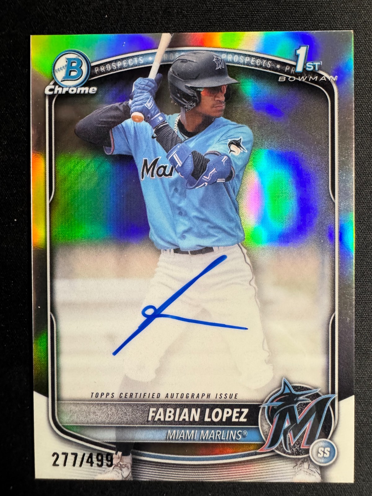 2025 Bowman Fabian Lopez Chrome Auto Refractor 1st Prospect #277/499 Marlins