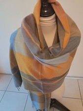 Large écharpe orange et bleu  étole châle cachemire laine plaid  top qualité
