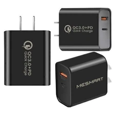 Power 2 Port USB Black Wall Charger USB Fast Quick Charge QC 3.0 Adapter Plug US