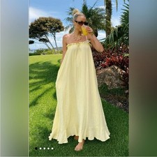 Show Me Your Mumu Around The World Maxi Dress - Strapless Yellow Cotton Gauze S