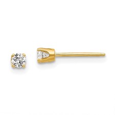 Real 14K Yellow Gold 2.75mm CZ stud earrings; Women Men