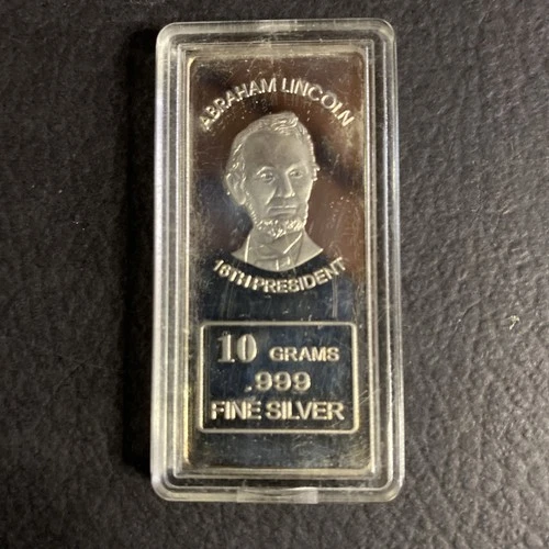 Abraham Lincoln 10 Gram Art Bar.999 Silver Bullion Bar.