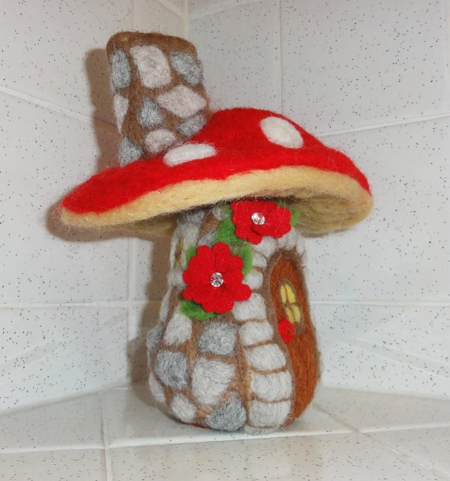 Handmade Needle Felting Mushroom House wool handcrafted whimsical hobbit house - Image 3 of 4