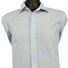 Valentino Mens Blue White Striped Cotton Button Down Shirt Made in Italy 39 15.5
