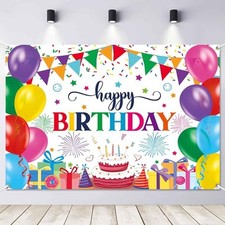 Colorful Happy Birthday Backdrop Banner Large Birthday 5x3ft White Colorful