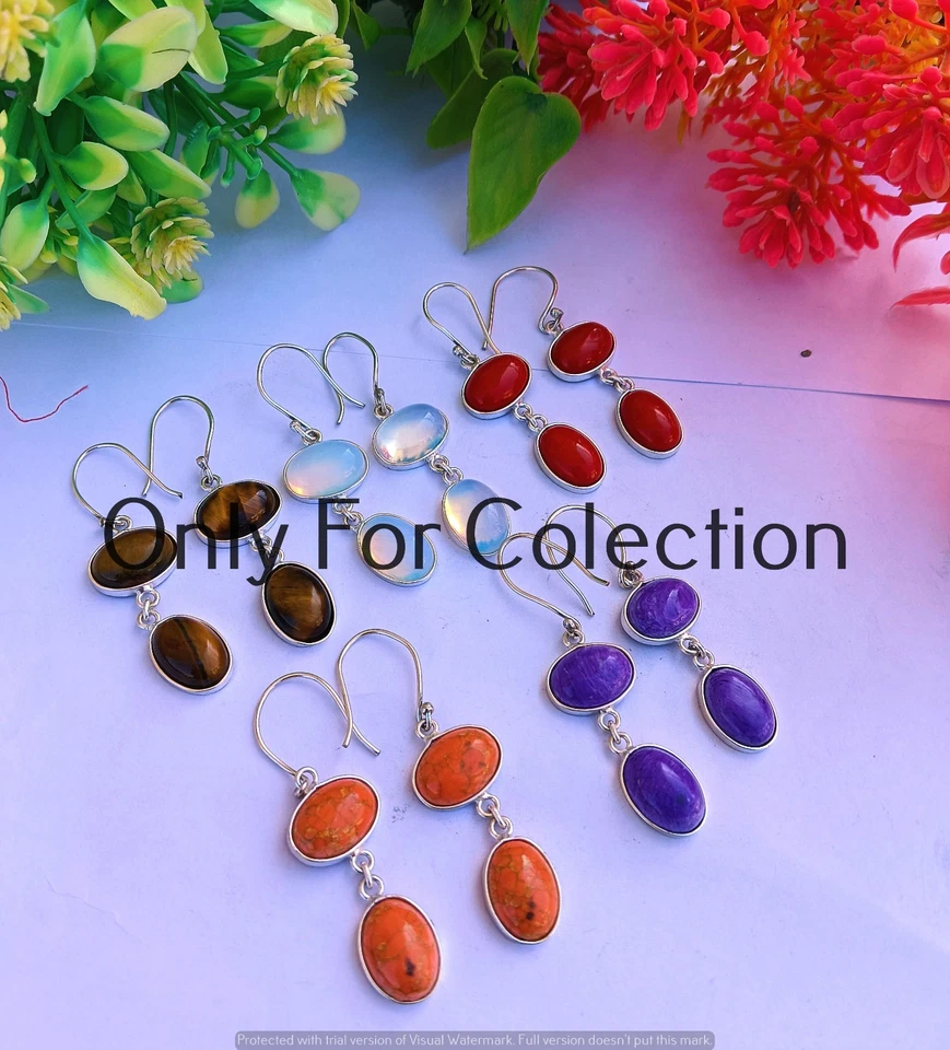 Lote de pendientes enchapados en plata de ley 925 con piedras preciosas de opalita y mezcla joyas de invierno Foto 3 de 3