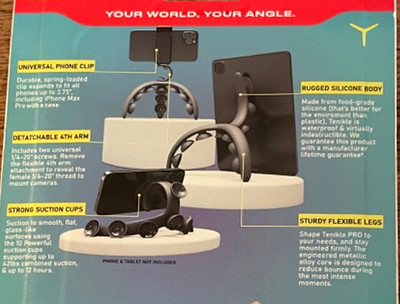 Tenikle Y PRO 46104. FLEXIBLE SUCTION MOUNT for Phone Camera Tablet. NEON PURPLE