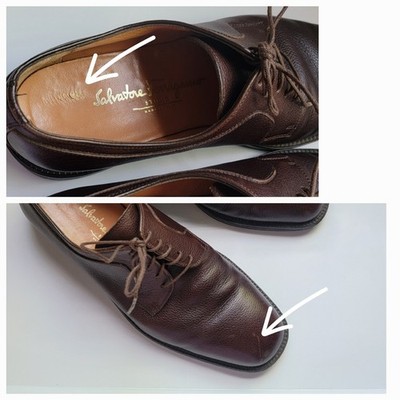 Salvatore Ferragamo Dark Brown Pebble Grain Leather Derby  display picture 1