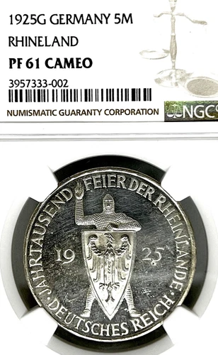 Germany, Weimar Republic, 1925 G, 5 Mark, 1000 Years, Thaler, NGC PF 61 CAMEO PP
