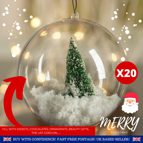 **CLEAR PLASTIC BAUBLES TO FILL x20 Empty Fillable Baubles to