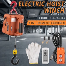 3-in-1 Portable Electric Hoist Winch 1100lbs Wired/Wireless Remote Control