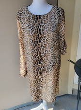 Calvin Klein Dress Womens Medium Brown Tan Black Cheetah Sheer Elegant Hip