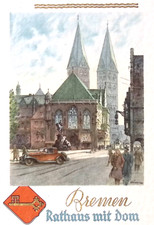 1937 Norddeutscher Lloyd SS Bremen Cruise Ship Dinner Menu Rathaus mit dom