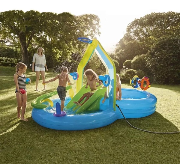 Planschbecken Kinderpool Rutsche & WassersprüHer & Ring/Ballwurfspiel 3X1,8X1,6M-image