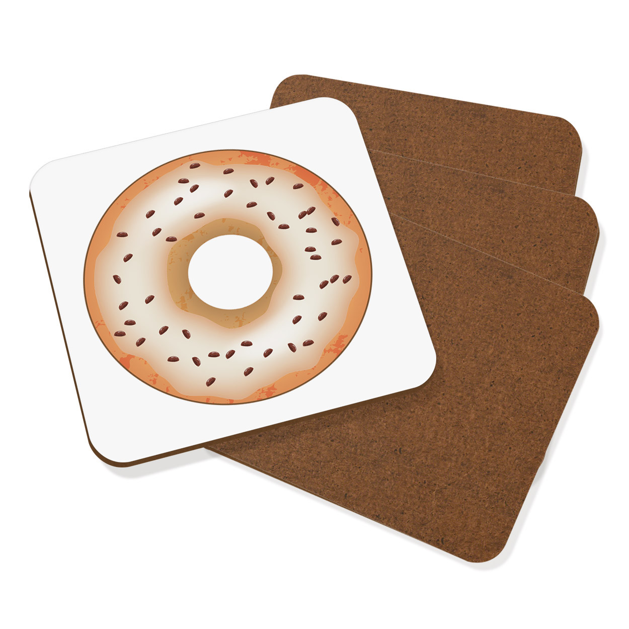 Coffee Glazed Doughnut Donut Coaster Drinks Mat Set Of 4 - Funny Food Cake