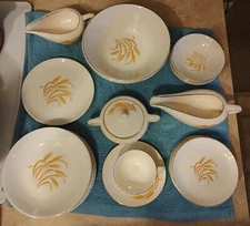 Golden Wheat Dishes 22K Gold Trim Plates Bowls Cups Saucers Creamer/Sugar Gravy
