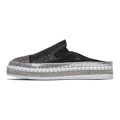 Bernie Mev Women's TW Shine Leather Mule Shoes with Memory Foam Insole (Black)