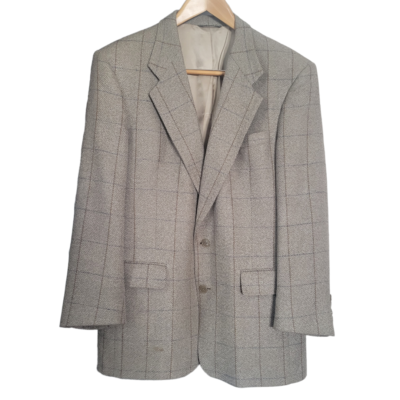 Christian Dior 42R Beige Plaid Windowpane Wool 2 Button Sport Coat