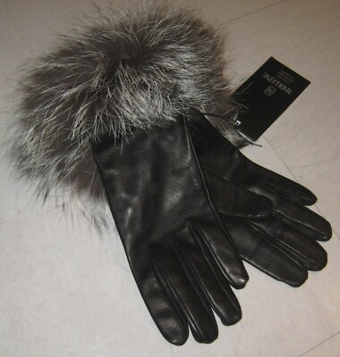 NEU! Madeleine Nappaleder Handschuhe schwarz Gr. 7,5 mit Silberfuchs.