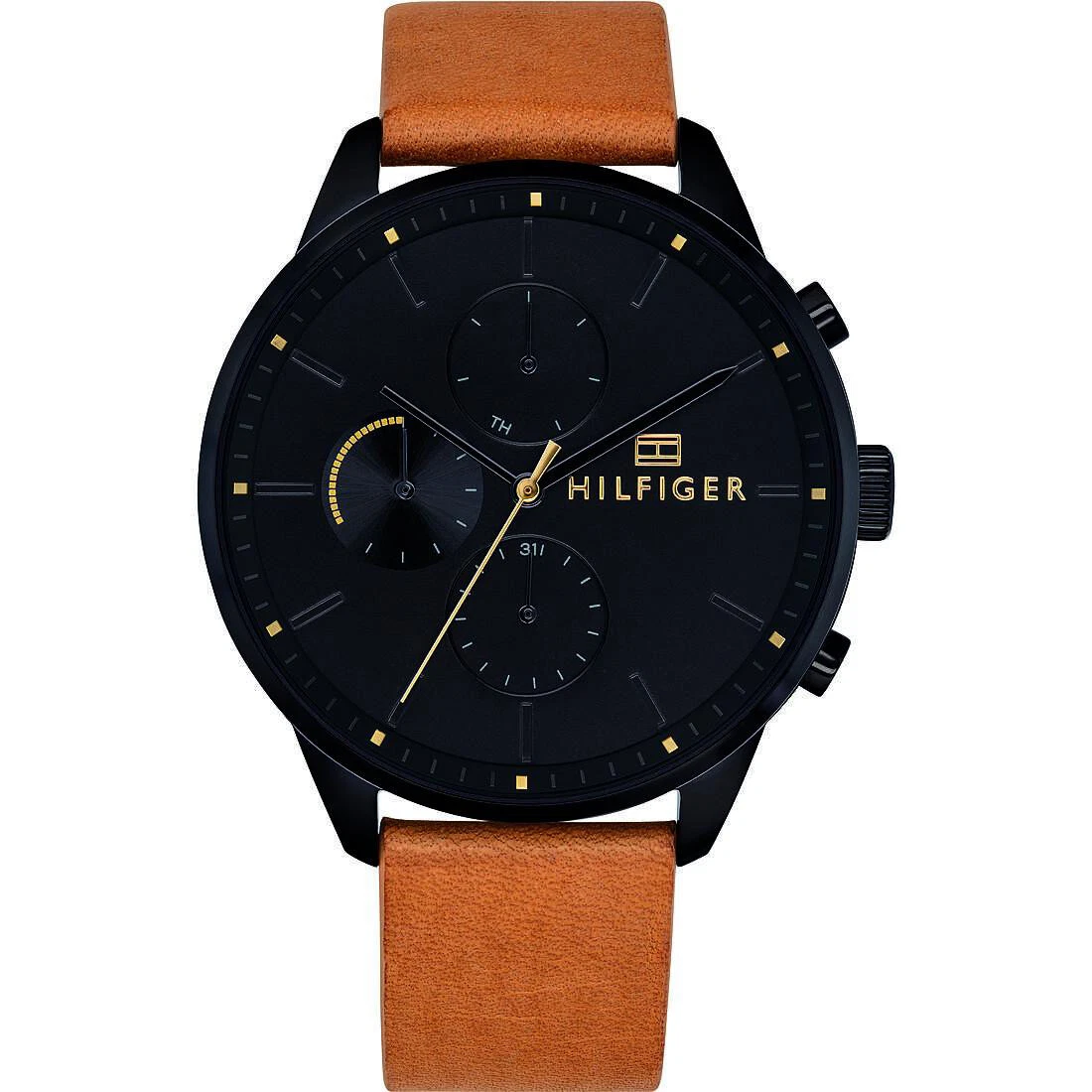 Mens Wristwatch TOMMY HILFIGER CHASE 1791486 Multifunction Leather Brown Black