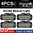 4X 12LED Strobe Lights Bar New Flashing Warning Hazard Beacon Amber/White